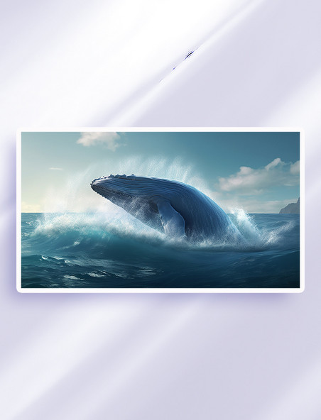 巨大蓝鲸跃出海面插画海洋