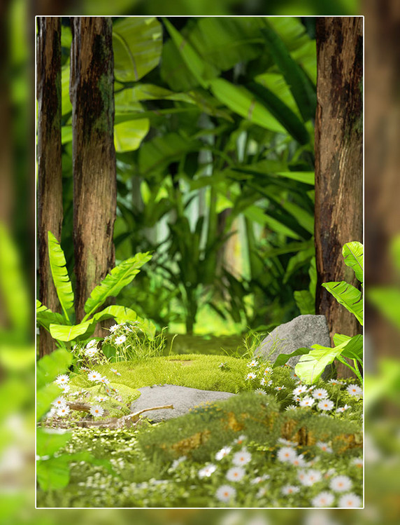 3D立体绿色树木草地场景