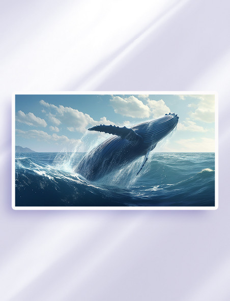 巨大蓝鲸跃出海面插画海洋动物