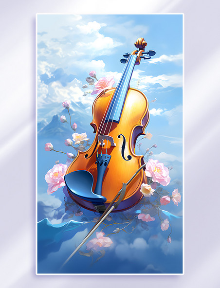 创意唯美小提琴乐器插画音乐