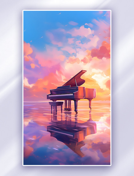 唯美钢琴乐器海洋插画