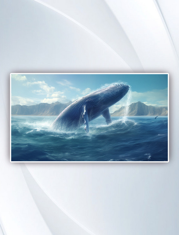 跃出海面的巨大蓝鲸卡通 插画