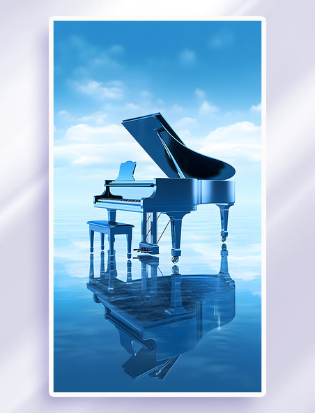 水面唯美钢琴乐器插画音乐