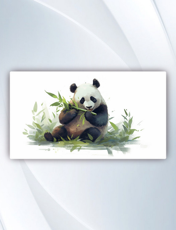 吃竹子的国宝熊猫动物竹林插画