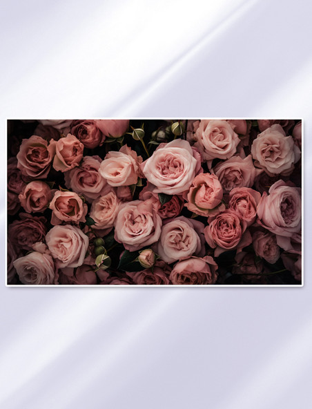 一簇柔和的粉红色玫瑰唯插画花卉植物