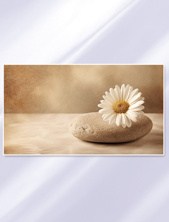白色花朵的圆盘状纹理石头米色背景