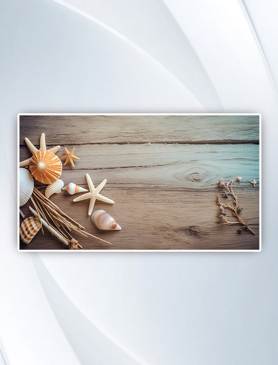 海滩上插着海星贝壳的天然木制框架