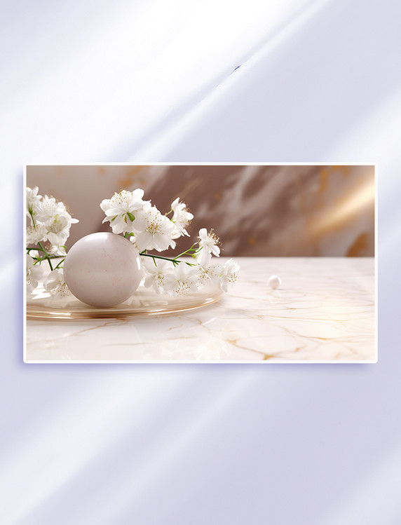 圆盘大理石有白色花朵背景