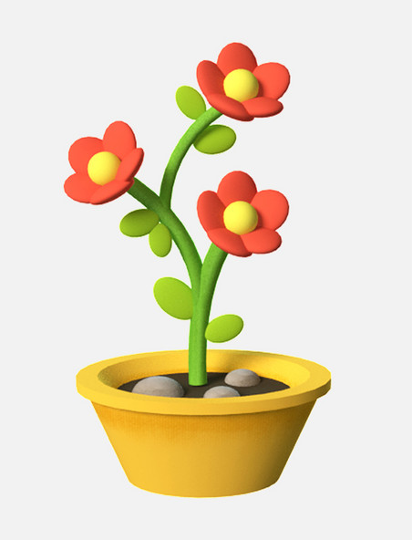 卡通3D立体植物小花盆栽