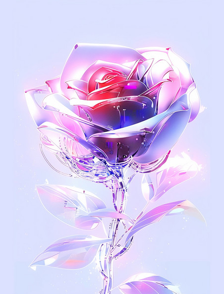 玻璃花霓虹透明玫瑰花纯色背景图