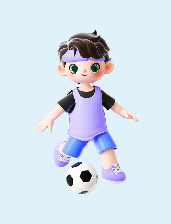 3d立体C4D运动人物儿童小男孩踢足球