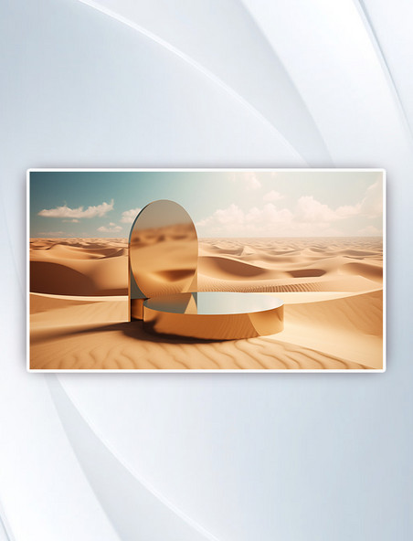 沙丘背景上的立体展示台3D渲染后的天空镜