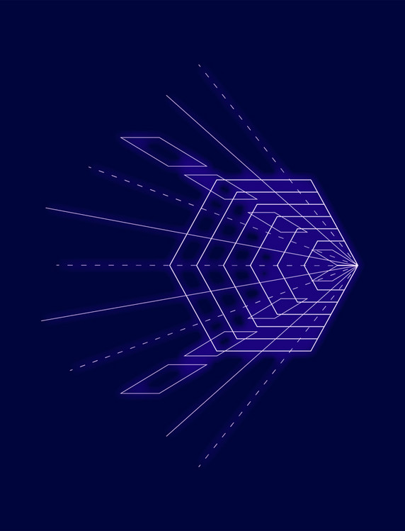 蓝色荧光发光透视六边形科技底纹