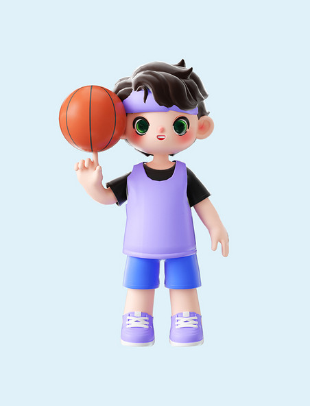 3d立体C4D运动人物儿童小男孩打篮球