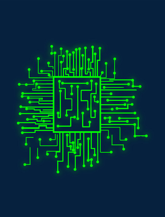 绿色线框荧光绿科技芯片元素