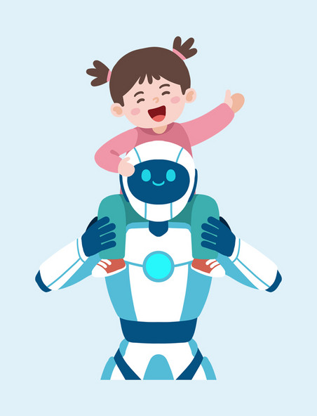 现代科技智慧生活机器人和小女孩