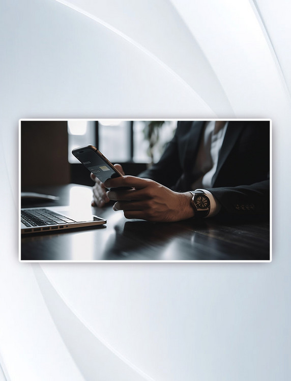 持有信用卡和电脑附近智能手机的自由职业商务白领