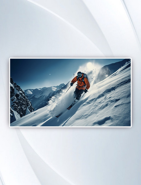 一名男子从白雪覆盖的山上滑下滑雪