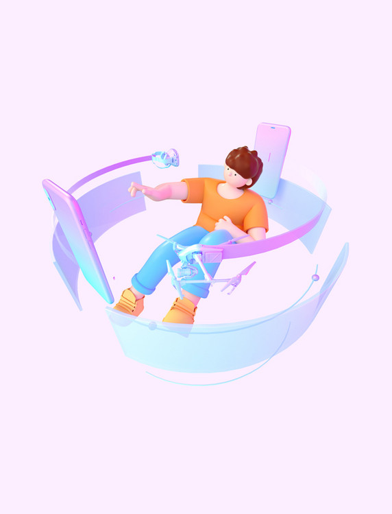 C4D3D立体圆形环绕漂浮人物元宇宙科技