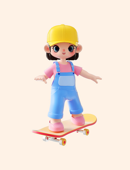 3d立体C4D运动滑板人物小女孩