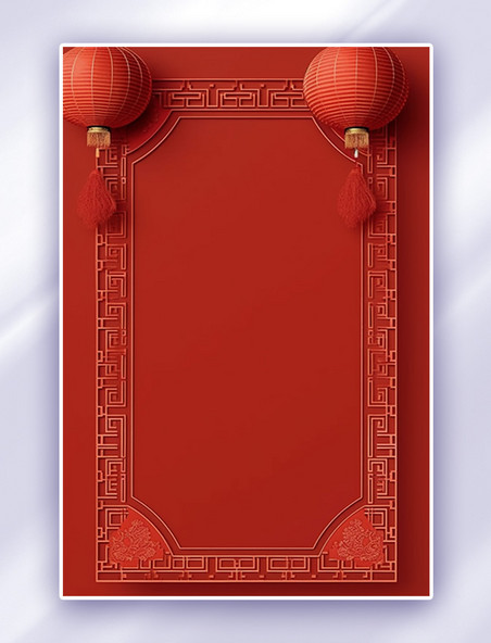 中国风古典红色喜庆灯笼立体边框