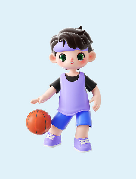 3d立体C4D运动人物儿童小男孩拍篮球