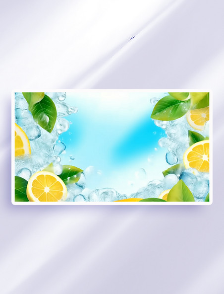 创意夏天柠檬冰块水花背景
