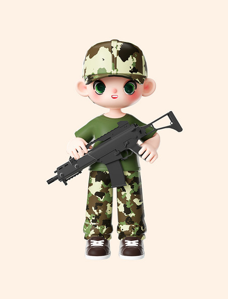3d立体军事夏令营拿枪小孩儿童迷彩服