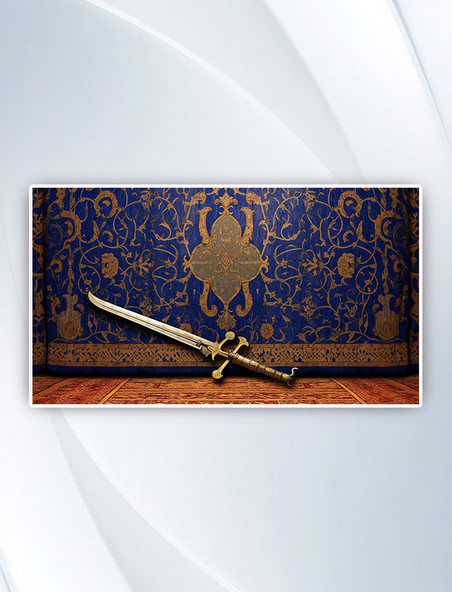 宝剑蓝翼中世纪地毯设计的国王视图高清图