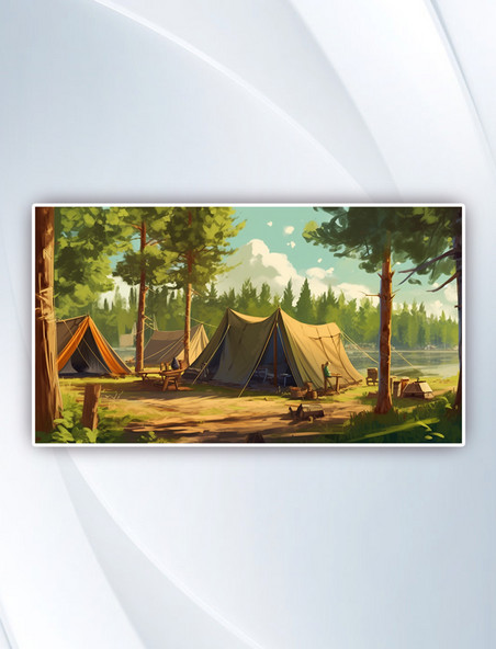 夏季夏令营三个帐篷露营插画