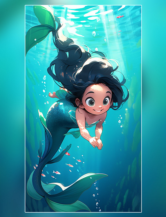 欧美插画梦幻可爱的美人鱼插图海洋世界2d插画