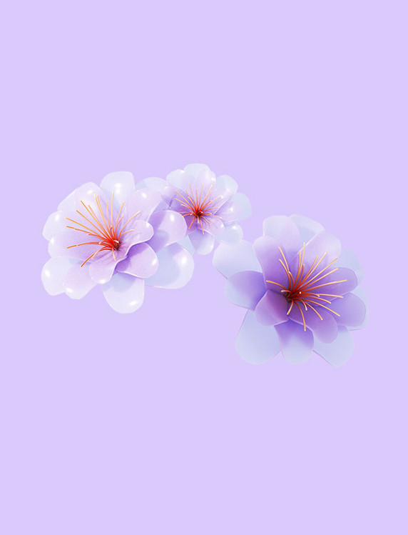 3D立体紫色渐变玻璃花元素花朵