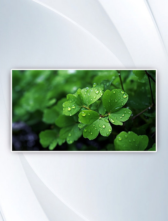 春季谷雨绿叶植物水滴水珠数字艺术