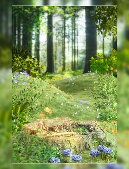 绿色3D立体写实风自然植物场景高级感植物系拍摄场景