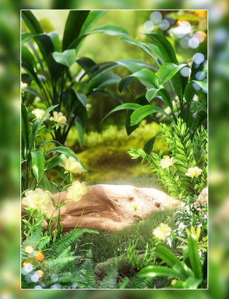 3D立体绿色植物场景高级感植物系拍摄场景