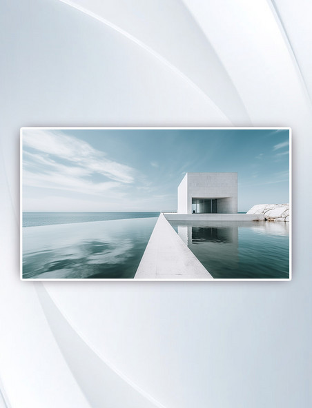 白天靠近水体的方形白色混凝土建筑摄影