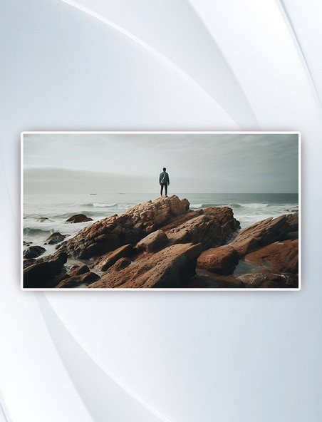 白天站在海边岩层上的人摄影