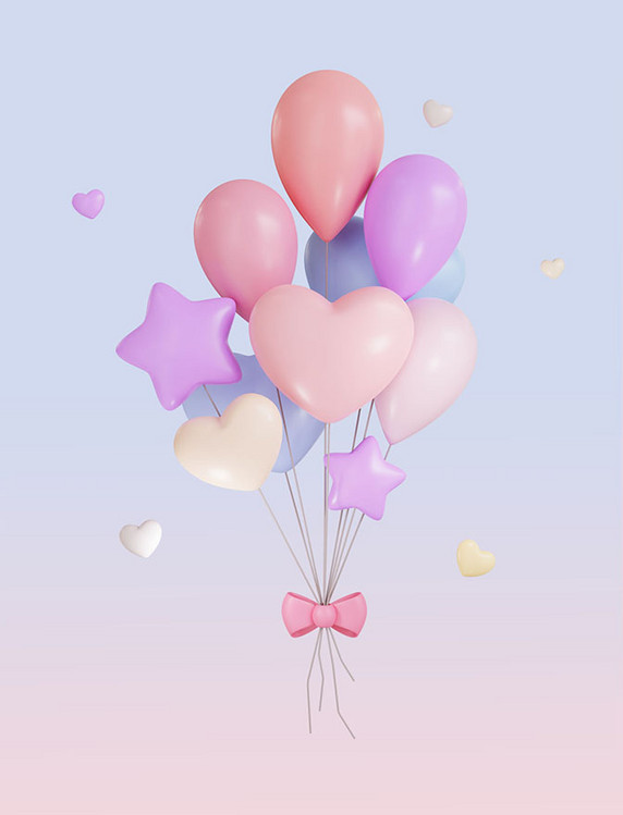 3D元素七夕气球类圆形爱心星星气球组合