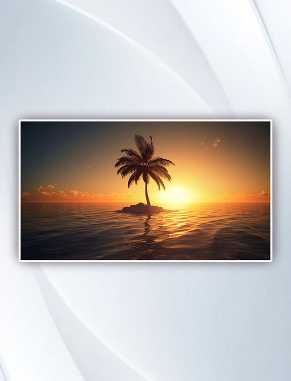 日落时靠近水体的棕榈树摄影图