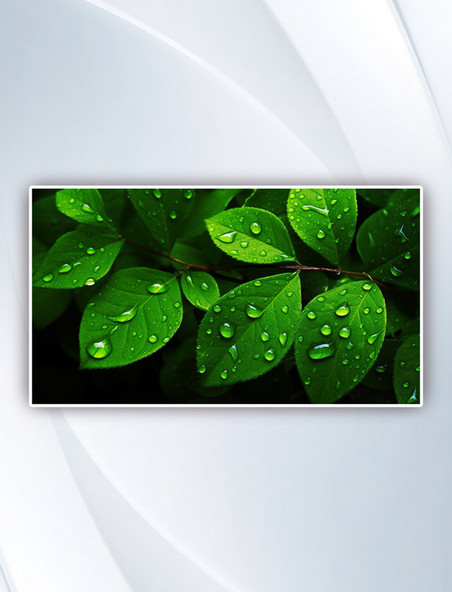 带水滴的清新绿叶摄影图