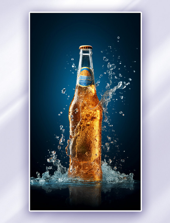 蓝色夏日立体效果冰啤酒饮料背景