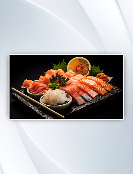 日本料理三文鱼刺身拼盘高清图