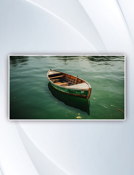 绿水上的棕色小船简约摄影图