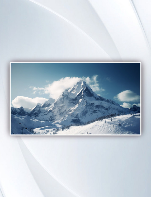 白天蓝天下白雪覆盖的山简约摄影图