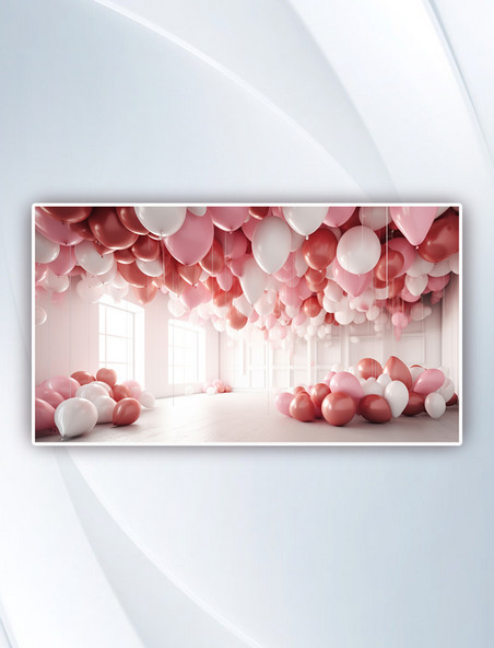 天花板上的粉色和白色气球浪漫摄影图