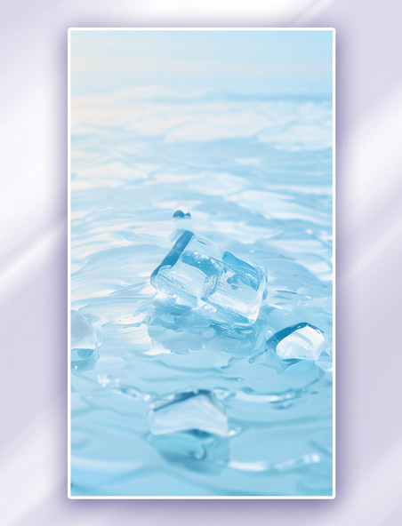 蓝色夏天透明冰块背景