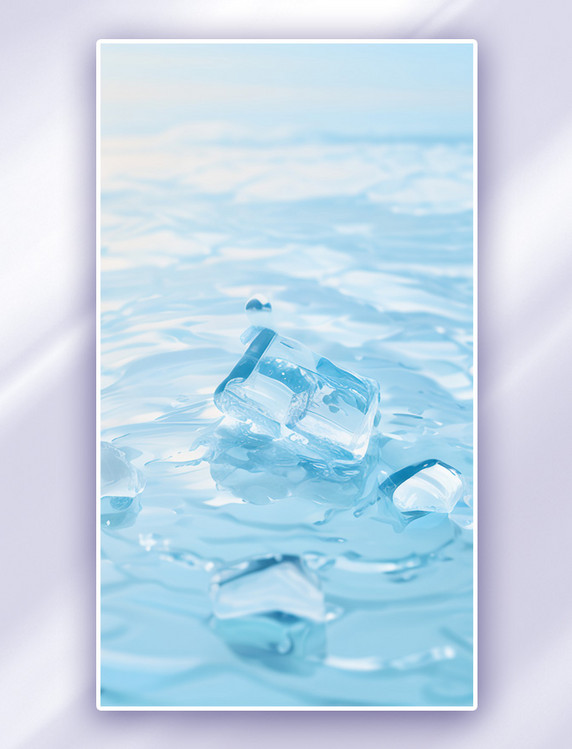 蓝色夏天透明冰块背景
