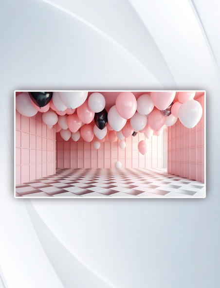 天花板上的粉色和白色气球摄影图