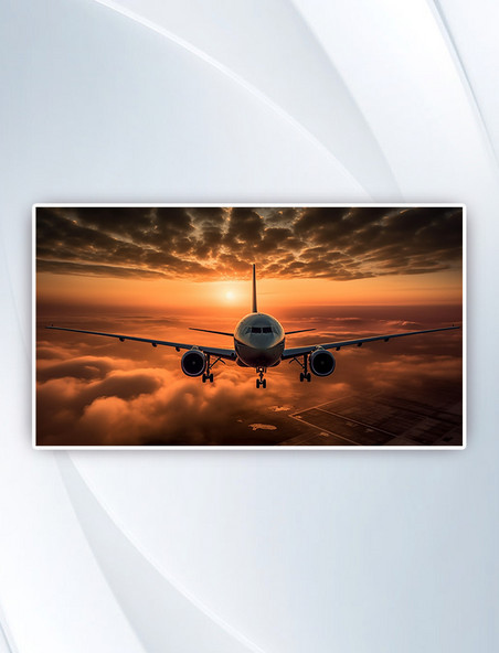 日落的夕阳和飞机风景摄影