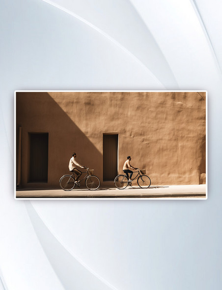 白天一男一女在棕色水泥墙旁骑自行车壁纸